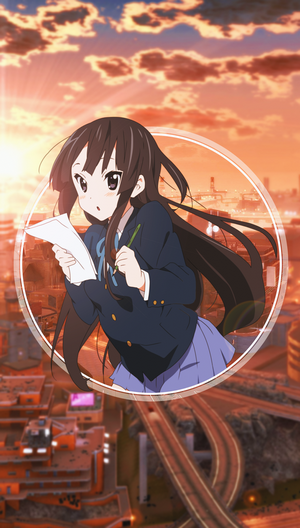 Akiyama Mio from K-ON! in a cityscape