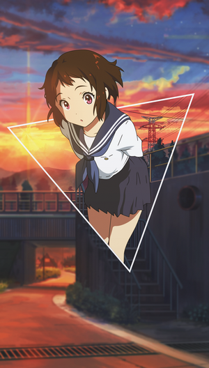 Mayaka Ibara from Hyouka peeking out from a triangle