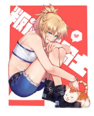 Mordred from Fate/Apocrypha with a cat
