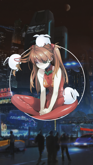Asuka Langley Soryu from Neon Genesis Evangelion with creatures