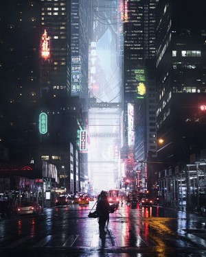 Cyberpunk City Street at Night by Erik Osvald