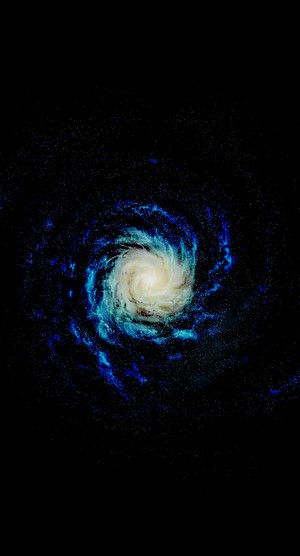 Artwork of a swirling blue and white galaxy in space