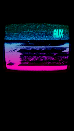 Glitch art TV screen with AUX text
