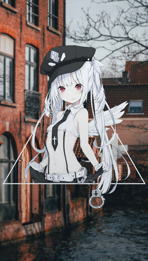 Anime girl in police uniform with handcuffs