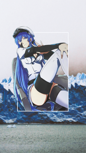 Esdeath from Akame ga Kill! sitting in front of icebergs
