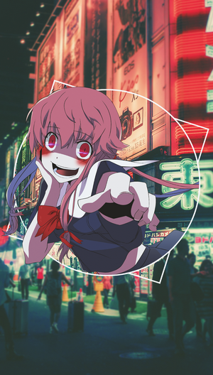 Gasai Yuno from Mirai Nikki in a city at night