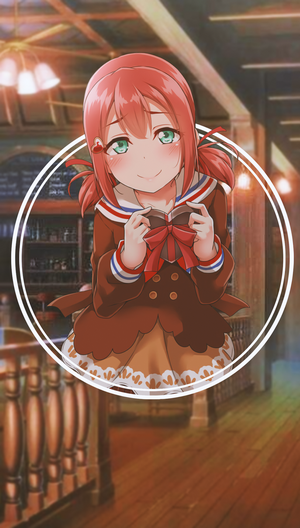Anime girl with red hair holding chocolate