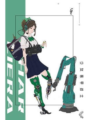 Cyborg Schoolgirl with Robotic Arm