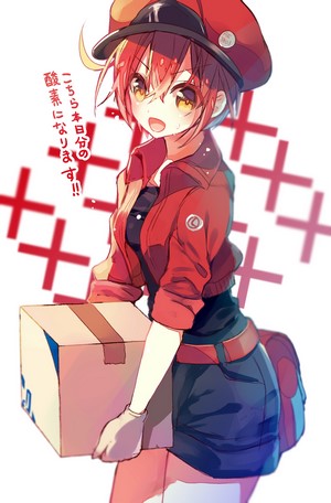 Red Blood Cell from Hataraku Saibou carrying a box