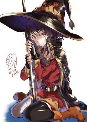 Megumin from KonoSuba kneeling with staff