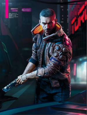 V from Cyberpunk 2077 holding a gun