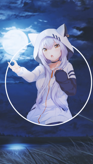 Anime girl with cat ears in a hoodie under the moon