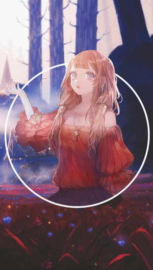 Anime girl in a red dress in a forest