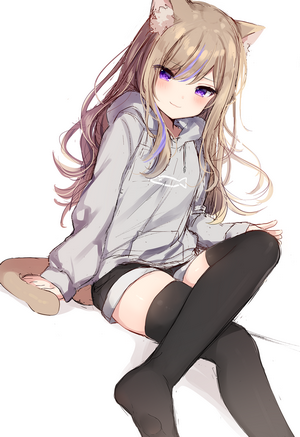 Anime Cat Girl with Purple Eyes and Tail