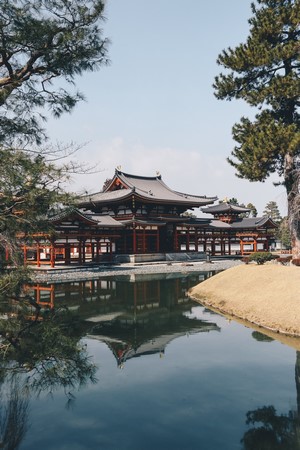 Byodo-in Temple reflection in water, Japan