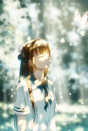 Anime girl with butterflies and sunlight