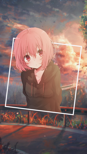 Anime girl with pink hair in a hoodie