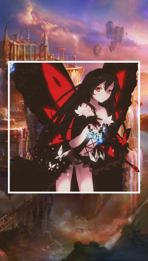 Anime girl with butterfly wings holding glowing blocks