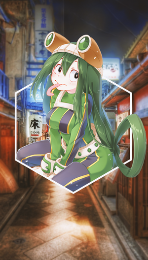 Tsuyu Asui from Boku no Hero Academia in a city alley