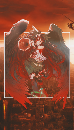 Anime girl with wings holding a device