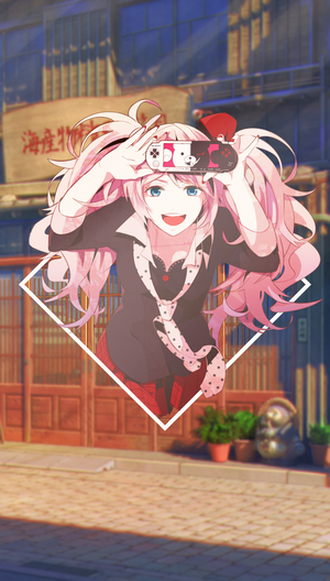 Junko Enoshima from Danganronpa holding a PSP