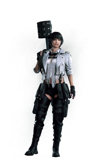 Lady from Devil May Cry 5 holding a rocket launcher