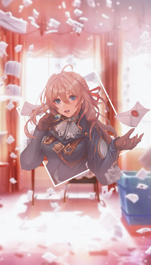 Violet Evergarden surrounded by falling letters
