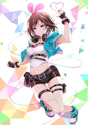 Kizuna AI with headphones and bunny ears