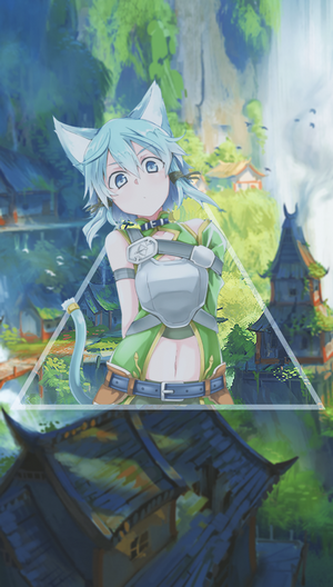 Sinon from Sword Art Online with a village background