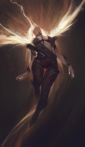 Woman with blonde hair and armor with lightning