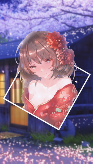 Anime girl in red kimono with flowers
