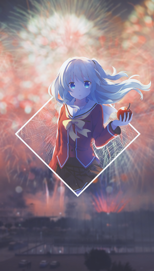 Nao Tomori from Charlotte holding an apple with fireworks