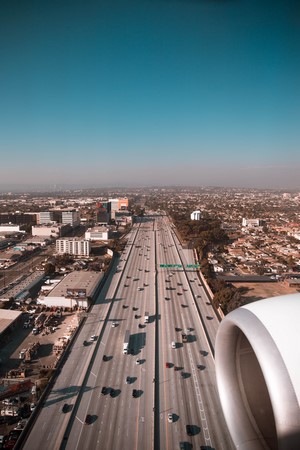 Aerial view of a busy highway in a city