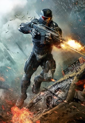 Soldier in Nanosuit firing rifle in Crysis 2