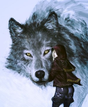 Fantasy girl with a large wolf