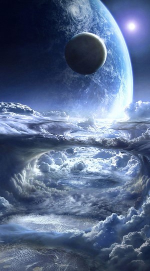 Fantasy art of planets and clouds in space