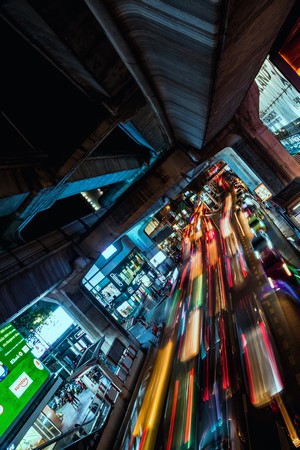 Bangkok city lights and traffic at night
