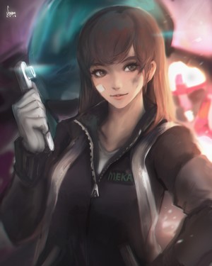 D.Va from Overwatch holding a tool