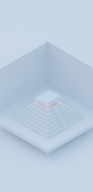 Minimalist isometric pyramid with stairs and lights