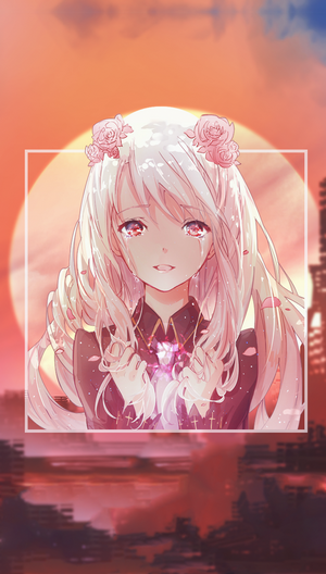 Anime girl with white hair and pink roses crying