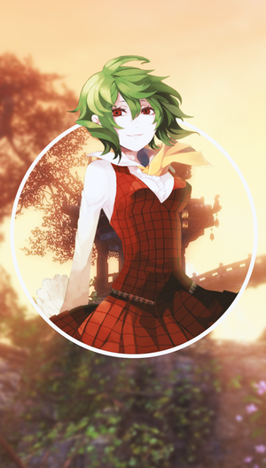 Anime girl with green hair and red dress