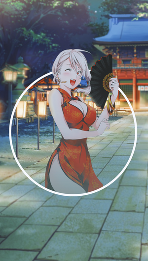 Anime girl in Chinese dress holding a fan