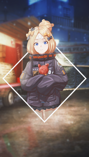 Anime girl with teddy bear in winter jacket