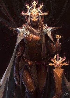 Woman in ornate armor holding a sword