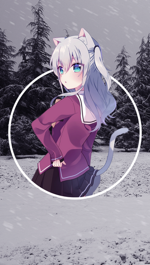Anime girl with cat ears in a snowy forest