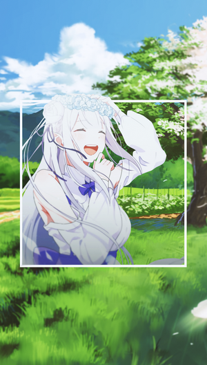 Emilia from Re:Zero wearing a flower crown