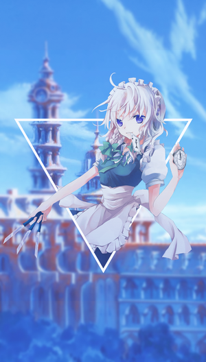 Izayoi Sakuya from Touhou holding knives and a pocket watch