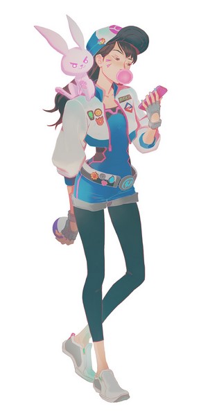 D.Va from Overwatch with a bunny plush