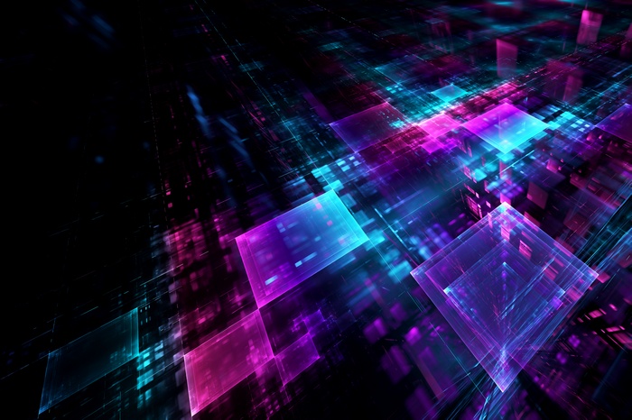Abstract 3D Neon Grid with Cubes