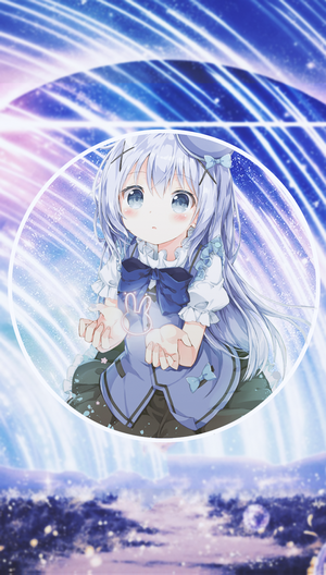 Anime girl with blue bow and bunny outline